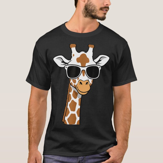 Camiseta Óculos de Sol Cara de Girafa Funny Giraffe Para Cr (Frente)