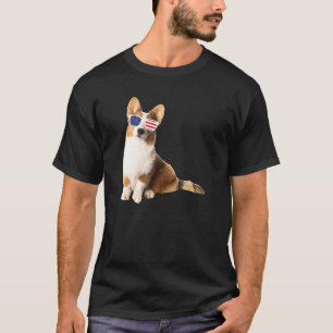 Camiseta Óculos de Sol Cardigan Welsh Corgi 4 de Julho Cach