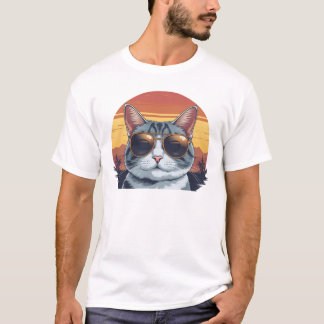 Camiseta Óculos de Sol Cat Daddy Pôr do Sol Retro Pelo Pai