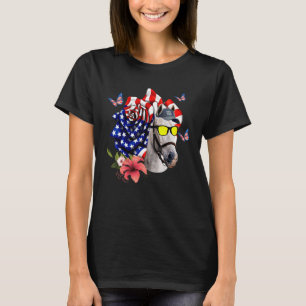 Camiseta Óculos De Sol Cavalo E Rosa Bandeira Americana 4 D