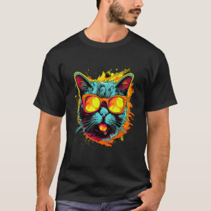 Camiseta Óculos de Sol Charme de Arte Urbana Estilo Gato