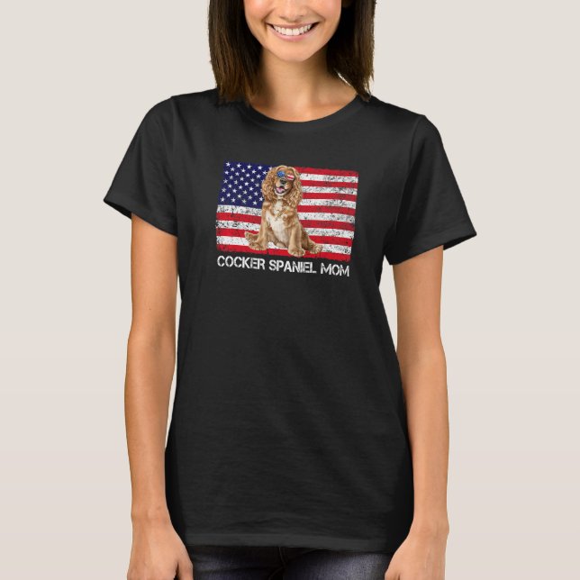 Camiseta Óculos de sol Cocker Spaniel Mãe Bandeira American (Frente)