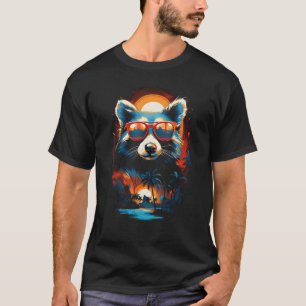 Camiseta Óculos de sol Coloridos Racoon Aloha Vintage Beach