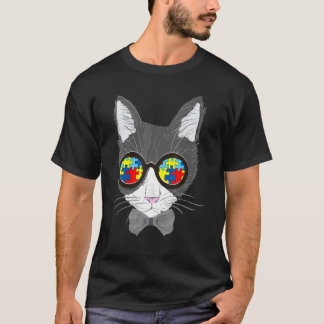 Camiseta Óculos de Sol com Rosto de Gato para Conscientizaç