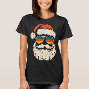 Camiseta Óculos de sol com rosto de Papai Noel retrô Natal