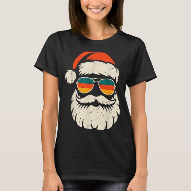 Camiseta Óculos de sol com rosto de Papai Noel retrô Natal  (Frente)