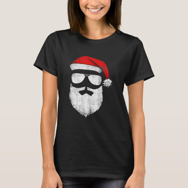 Camiseta Óculos de sol com rosto do Papai Noel com chapéu b (Frente)