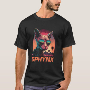Camiseta Óculos de Sol Cool Retro Pôr do Sol Gato Sphynx