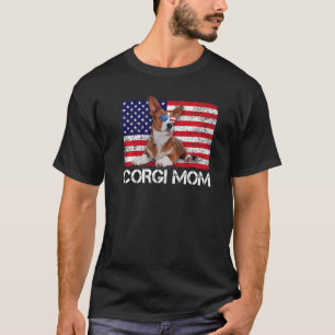 Camiseta Óculos de Sol Corgi Mãe Bandeira Americana EUA Cac