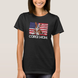Camiseta Óculos de Sol Corgi Mãe Bandeira Americana EUA Cac
