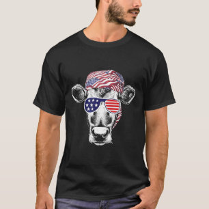 Camiseta Óculos de sol da bandeira americana da vaca patrió