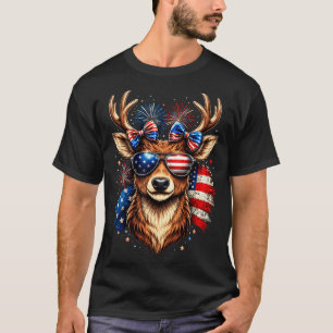 Camiseta óculos de sol da bandeira americana do cervo patri