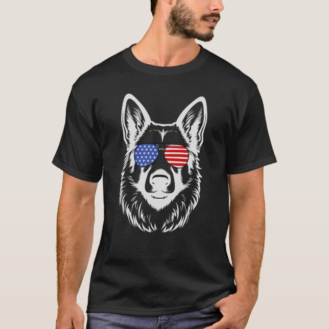 Camiseta Óculos de sol da bandeira german shepherd American (Frente)