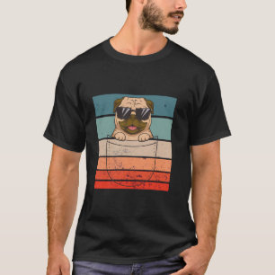 Camiseta Óculos de sol de bolso de cachorro pug legal feliz