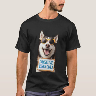 Camiseta Óculos de Sol de Cachorro Husky Engraçado Vibraçõe