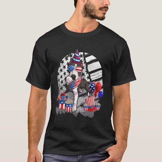 Camiseta Óculos de sol de cachorro Pitbull preto fofo Bande (Frente)