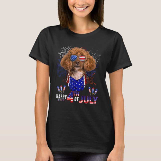 Camiseta Óculos de Sol de Cachorro Poodle com Bandeira Amer (Frente)