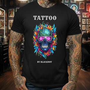 Camiseta Óculos de sol de caveira de tatuador Estúdio de ta