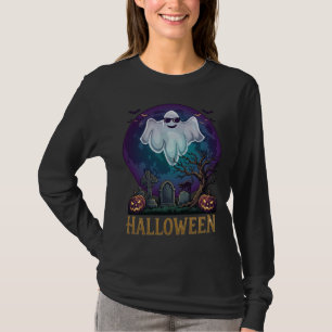 Camiseta Óculos de sol de fantasma de Halloween Lua Roxa Ce