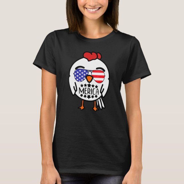 Camiseta Óculos de sol de frango da Merica Farm Bandeira do (Frente)