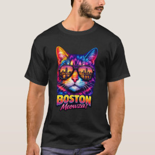 Camiseta Óculos de Sol de Gatinho Colorido e Legal Boston C