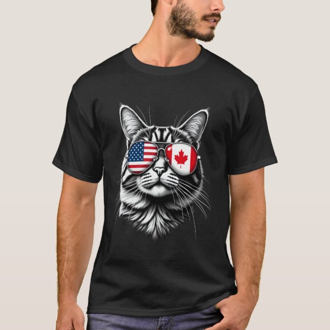 Camiseta Óculos de sol de gato canadense dos EUA Design Can (Frente)