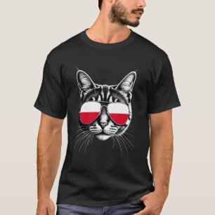 Camiseta Óculos de Sol de Gato com Bandeira Polonesa