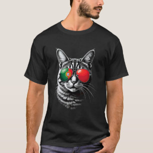 Camiseta Óculos de Sol de Gato com Bandeira Portuguesa