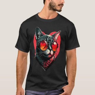 Camiseta Óculos de Sol de Gato Coração Gatinho Fofo Gata Ga