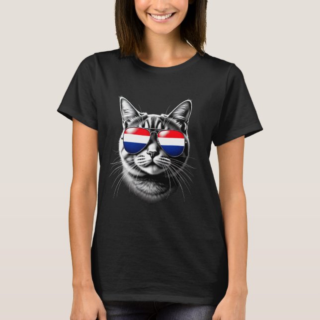 Camiseta Óculos de Sol de Gato da Bandeira da Holanda Bande (Frente)