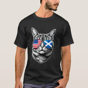 Camiseta Óculos de Sol de Gato Desenho Bandeira Escócia EUA