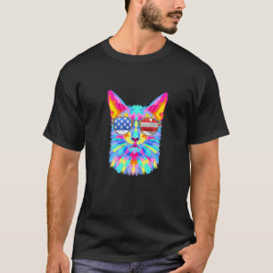 Camiseta Óculos de Sol de Gato Fractal Colorido Bandeira do