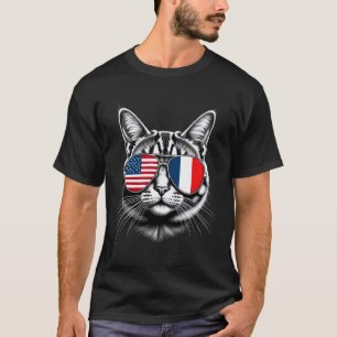 Camiseta Óculos de Sol de Gato Francês dos EUA Design Franç
