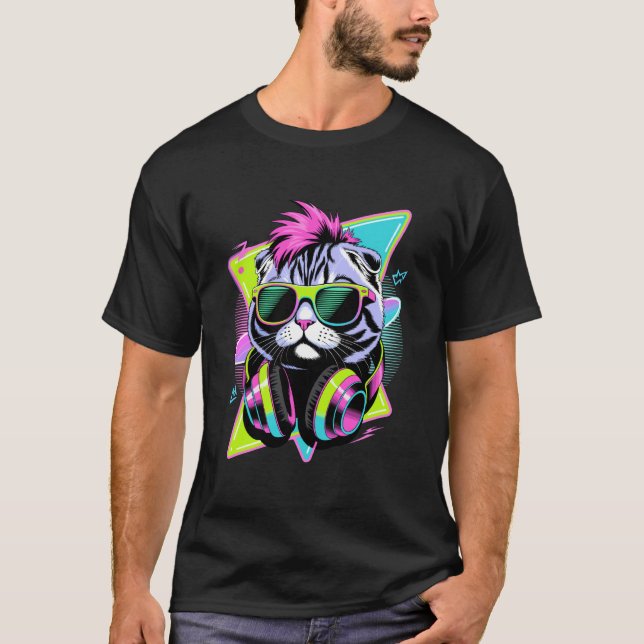 Camiseta Óculos de Sol de Gato Scottish Fold Estilo Era Pun (Frente)