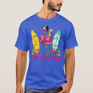 Camiseta Óculos de sol de Natal do Flamingo Luzes Surfando