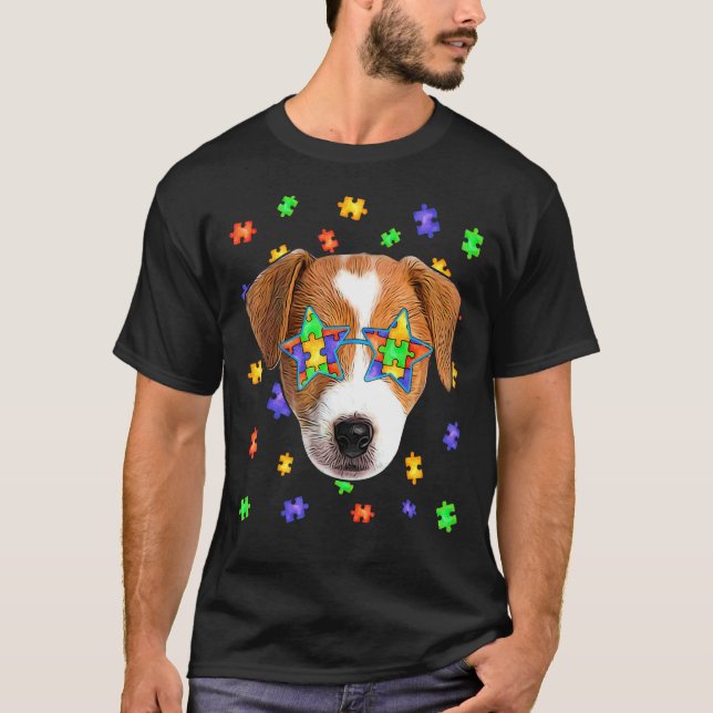 Camiseta Óculos de sol de puzzle de cão Terrier Jack Russel (Frente)