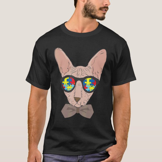 Camiseta Óculos de Sol de Rosto de Gato Puzzle Conscientiza (Frente)