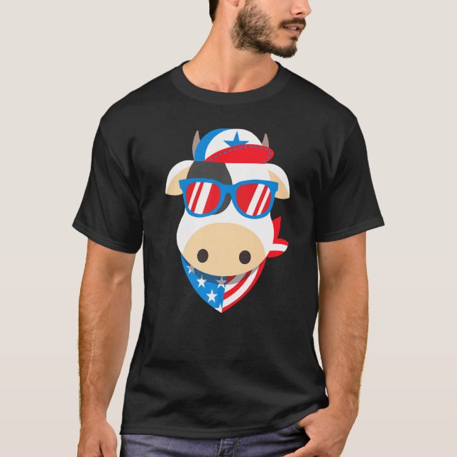 Camiseta Óculos de Sol de Vaca 4 de Julho Dia da Independên (Frente)