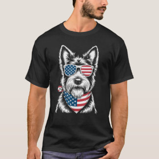 Camiseta Óculos de Sol do Cão Scottie com a Bandeira dos EU