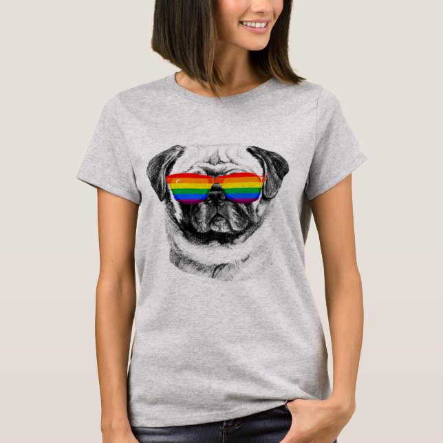 Camiseta Óculos de sol do orgulho do Pug (Frente)