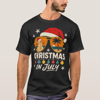 Camiseta Óculos de sol do Papai Noel Praia Natal em julho 