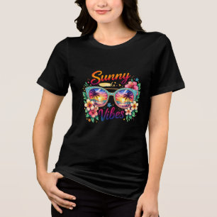 Camiseta Óculos de Sol do Pôr do Sol Tropical Vibes Feminin