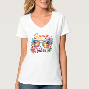 Camiseta Óculos de Sol do Pôr do Sol Tropical Vibrações Ens