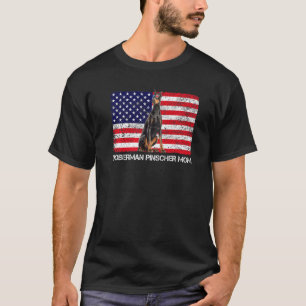 Camiseta Óculos de Sol Doberman Pinscher Mãe Bandeira Ameri
