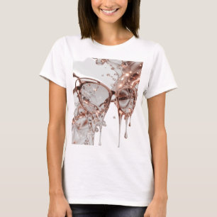 CAMISETA ÓCULOS DE SOL DOURADO ROSA COM RESPINGOS DE ÁGUA E