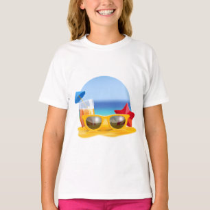 Camiseta Óculos de sol e cena de praia para verão