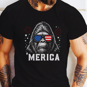 Camiseta Óculos de sol engraçados Bigfoot Merica 4 de julho