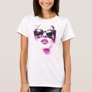 Camiseta Óculos de Sol Femininos de Moda em Aquarela Rosa C