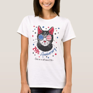 Camiseta Óculos de Sol Gato com Bandeira dos EUA América An