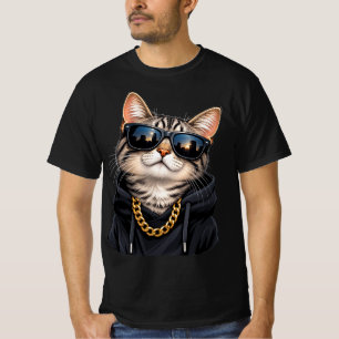 Camiseta Óculos de Sol Gato Legal Corrente Dourada Gato Est
